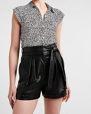 Printed Pleated Shoulder Cap Sleeve Shirt | Express