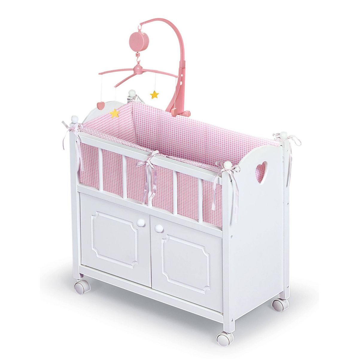 Badger Basket Cabinet Doll Crib with Gingham Bedding and Free Personalization Kit - White/Pink | Target