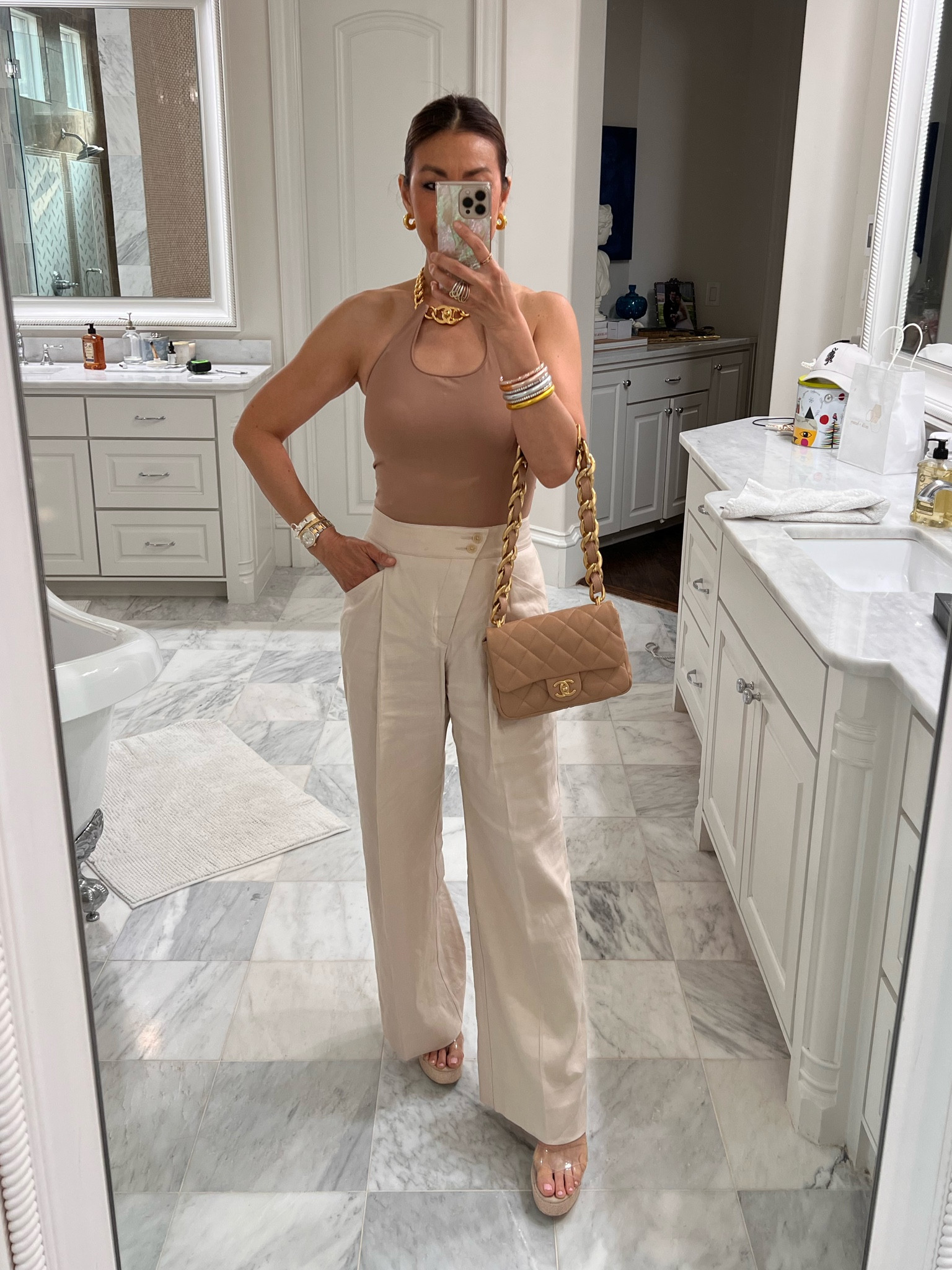 Cute neutral outfit with tan bodysuit & cream pants 🤍🤎 #styleofsam #cabiclothing

#LTKstyletip #LTKtravel #LTKSeasonal