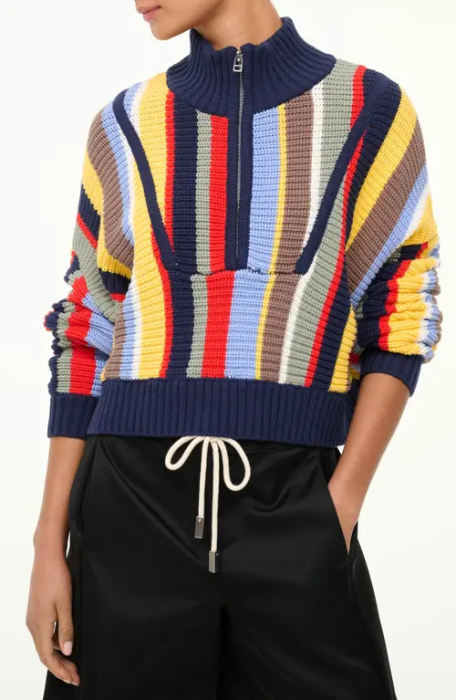 STAUD Hampton Stripe Half-Zip Sweater in Market Stripe at Nordstrom, Size X-Small | Nordstrom