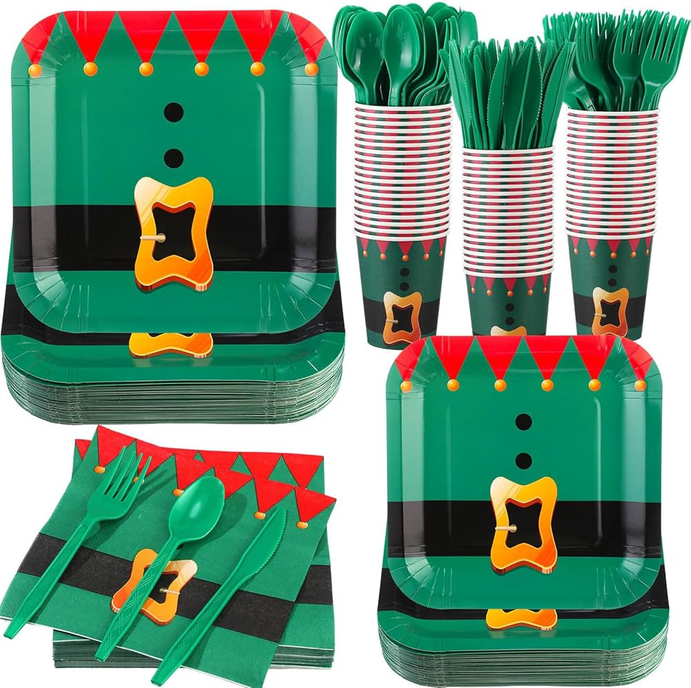 Rtteri 350 Pcs Christmas Party Supplies Disposable Dinnerware Set Include 100 Party Paper Plates ... | Amazon (US)