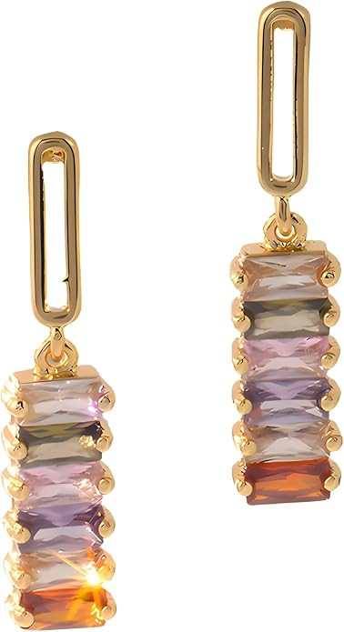 Colorful Zircon Dangle Earrings for Women18K Gold Plated Geometric Square Rainbow Sparkling Cryst... | Amazon (US)