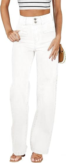 Sidefeel Women's Jeans High Waisted Straight Leg Stretchy Jeans Trendy Welt Pockets Loose Wide Le... | Amazon (US)