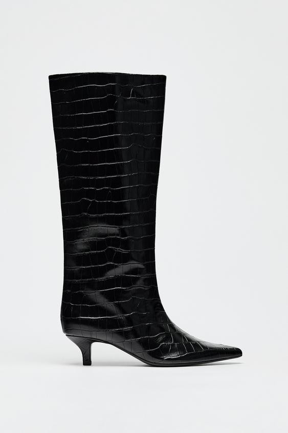 MOCK CROC KITTEN HEEL BOOT | Zara US