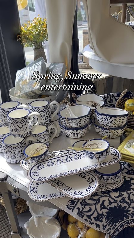 Spring and summer entertaining pieces perfect for get togethers. Blue and white, cups, serving pieces, lemon decor. Amazon home decor accessories. Free shipping. 

#LTKParties #LTKHome #LTKVideo
