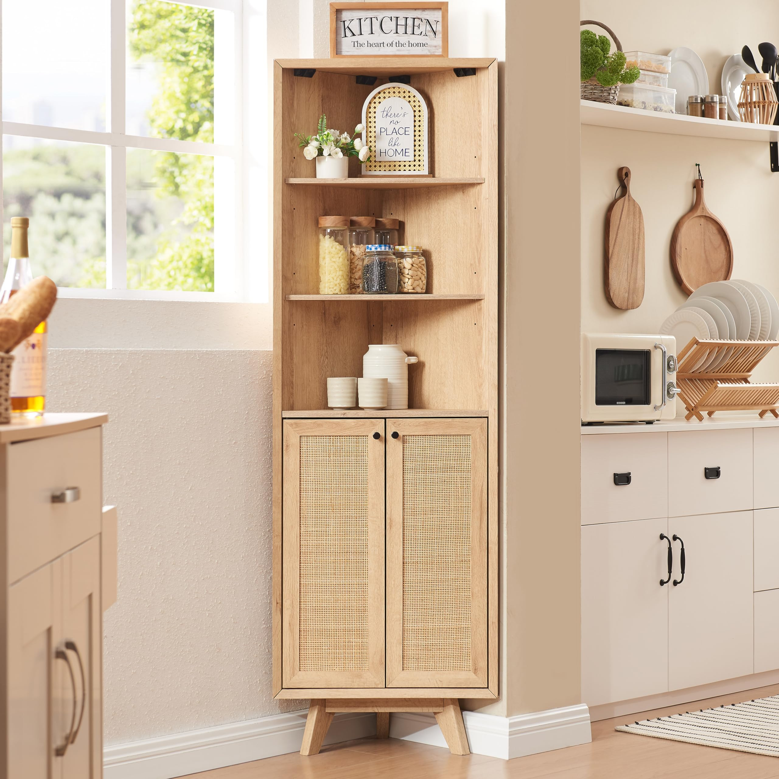RedLemon Natural Rattan Corner Cabinet - 68" Tall Modern Boho Corner Bathroom Storage Cabinet wit... | Amazon (US)