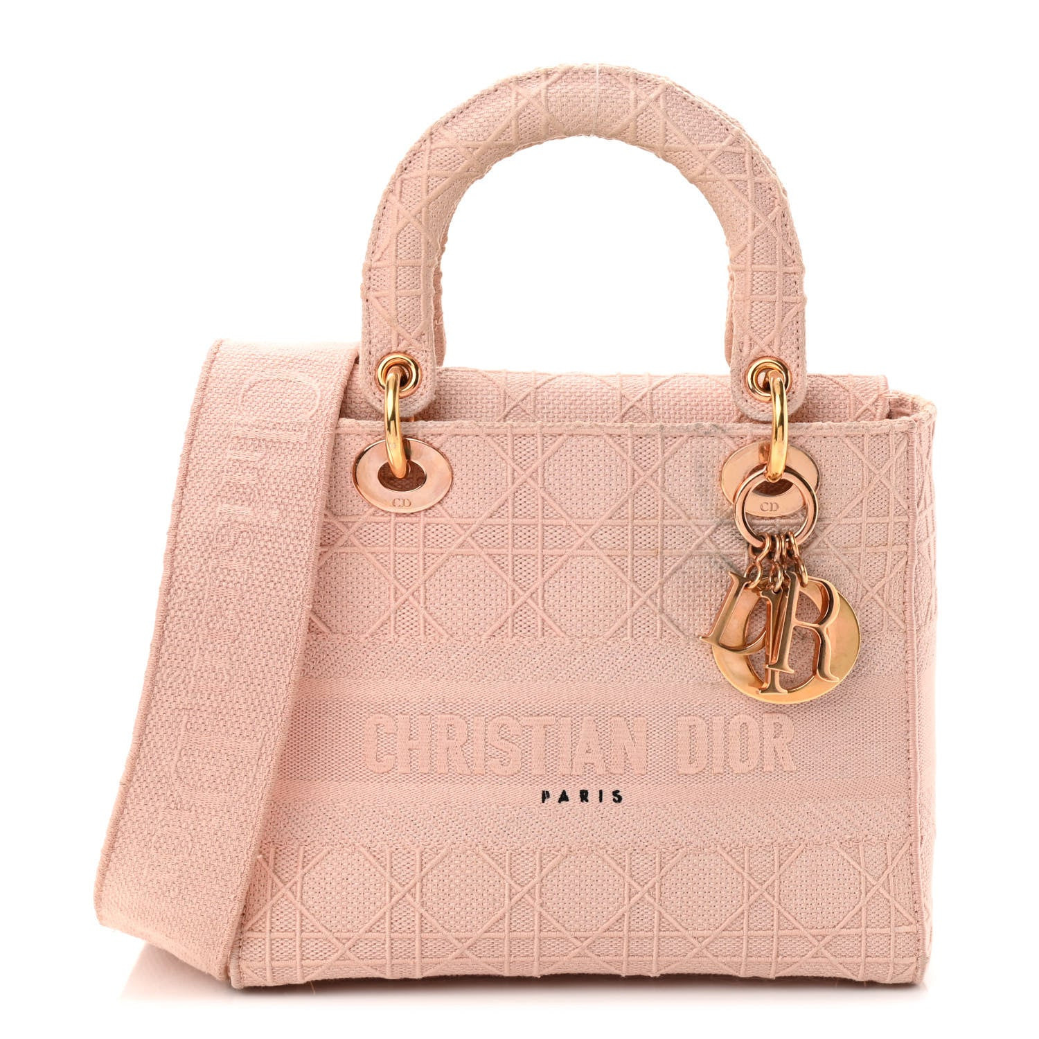 Canvas Embroidered Cannage Medium Lady D-Lite Pink | FASHIONPHILE (US)