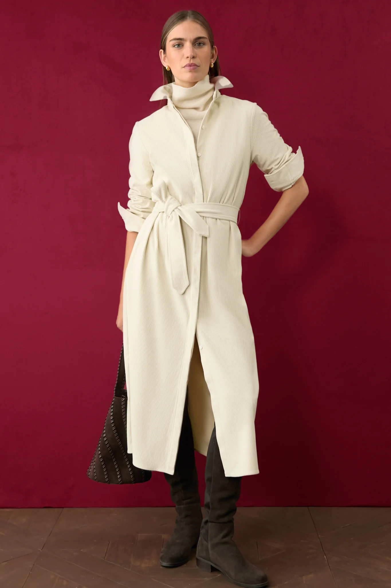 Cream Wide Wale Corduroy Tara Shirt Dress | Tuckernuck (US)