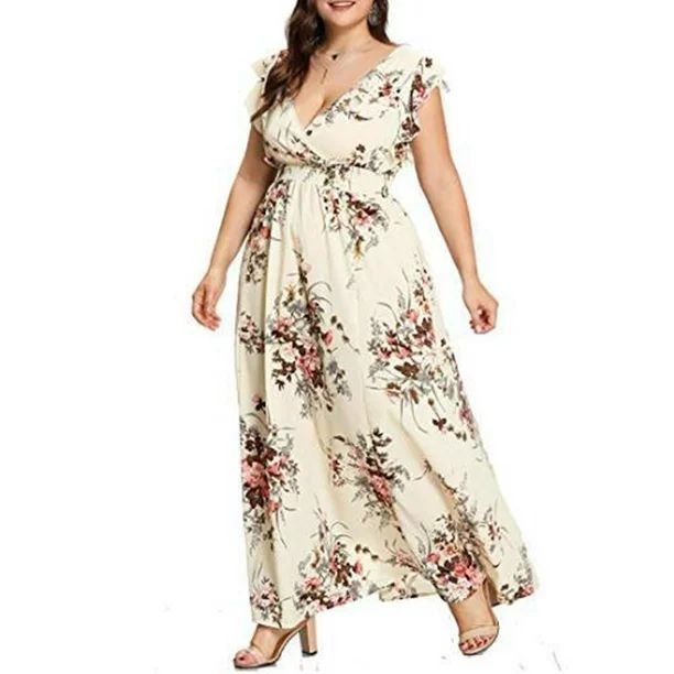 Colisha Floral Printed Maxi Dress for Women Sleeveless Deep V Neck Dresses Plus Size Big Swing Ch... | Walmart (US)