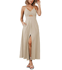 BTFBM Women 2026 Spaghetti Strap Midi Summer Dresses Sleeveless V Neck Cutout Slit Casual Beach P... | Amazon (US)