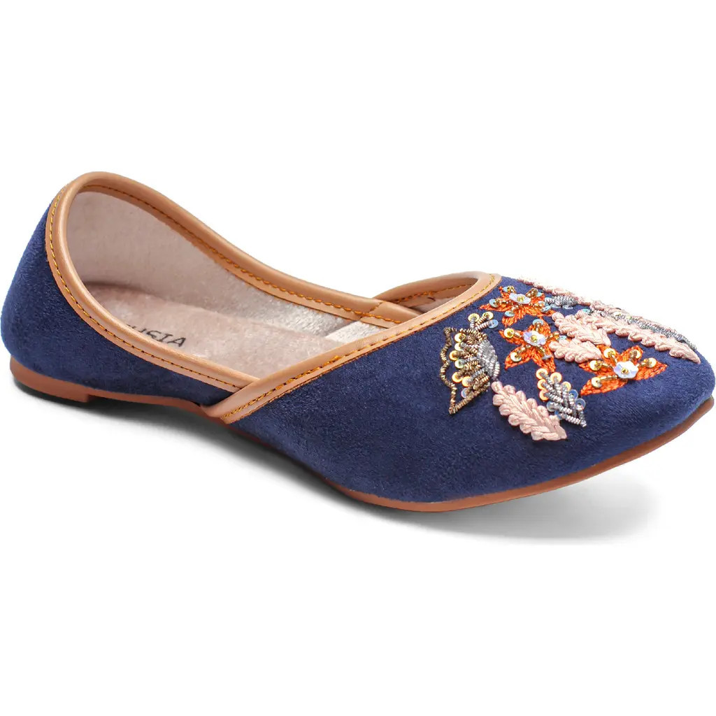 FUCHSIA Paris Embroidered Jutti Flat in Navy Blue at Nordstrom, Size 10 | Nordstrom