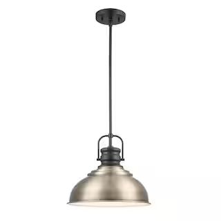 Shelston 13 in. 1-Light Antique Gold and Black Farmhouse Pendant Light Fixture with Metal Shade | The Home Depot