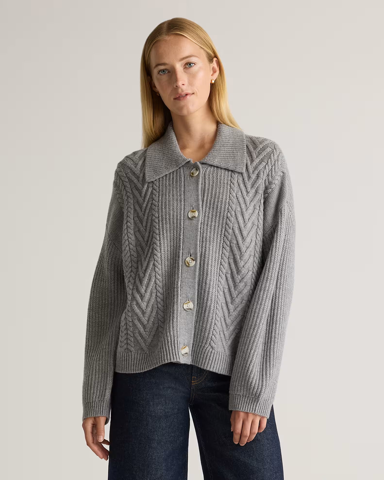 Australian Merino Wool Collared Cable Cardigan | Quince