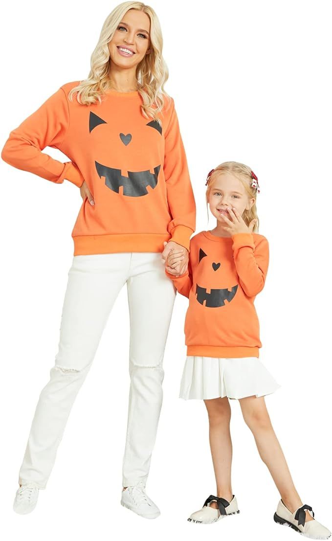 Mumetaz Mommy and Me Outfits Halloween Costumes Pumpkin Face Long Sleeve Pullover Sweatshirt Tops... | Amazon (US)