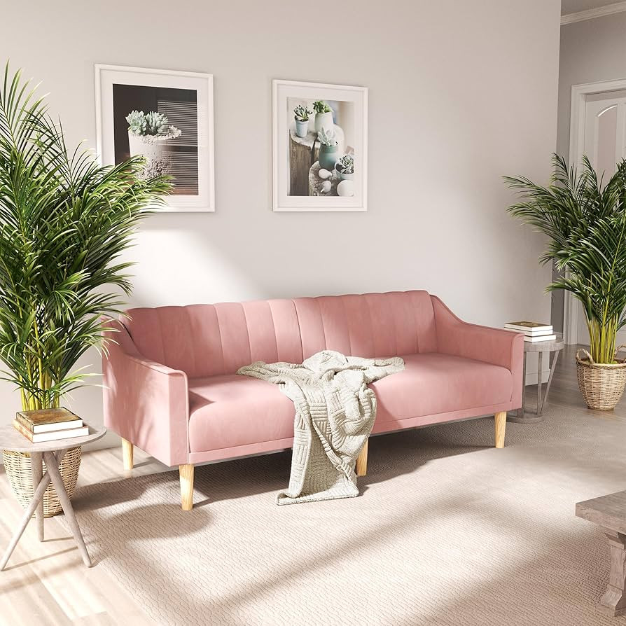 ZeeFu Convertible Futon Sofa Bed,Pink Velvet Upholstered Folding Sleeper Sofa Couch with Adjustab... | Amazon (US)