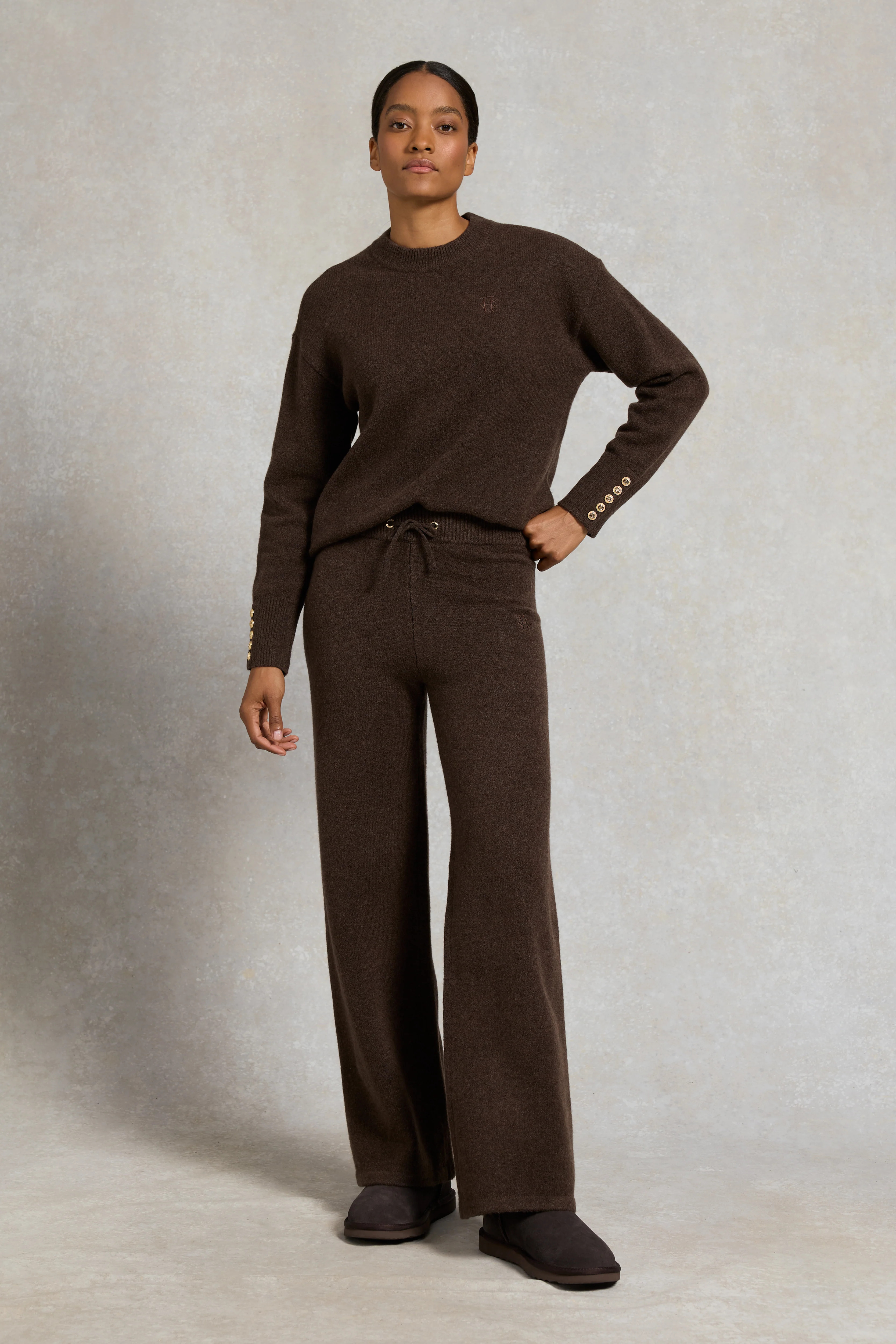 Nina Knitted Wide Leg Pant (Chocolate) | Holland Cooper