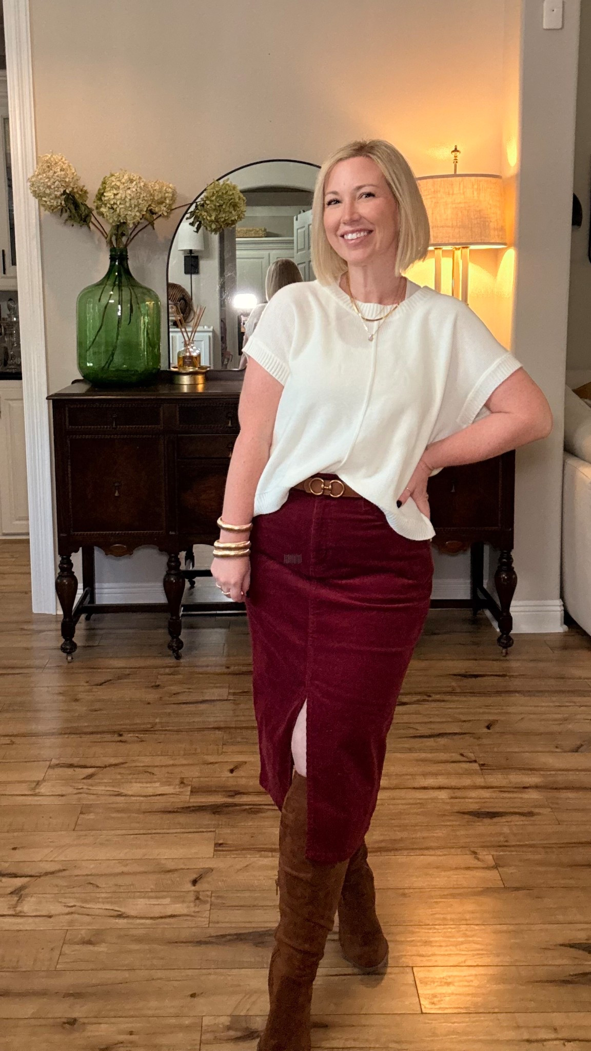 My Fall inspired birthday outfit 🙌🏻 Never to early for a corduroy midi skirt and knee high boots! 
40 style, mom style, casual outfits, affordable outfits, walmart fall 

#LTKOver40 #LTKMidsize #LTKWorkwear