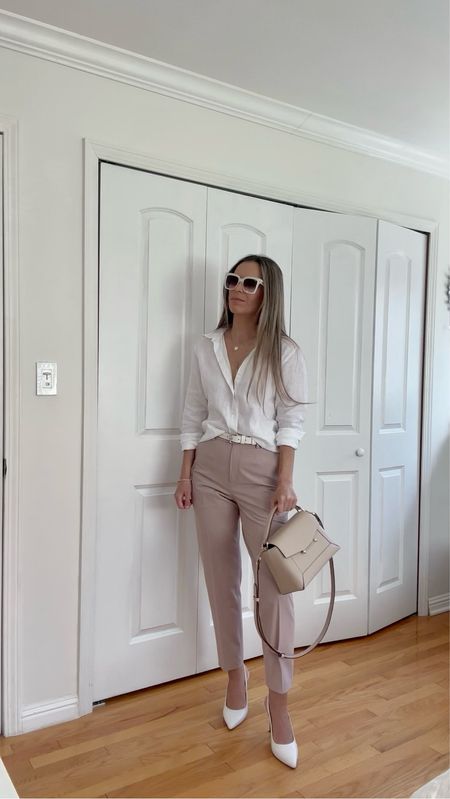 White linen button up is true to size / wearing sz S

Ankle length pants blush pink sz S / true to size
You can order different lengths 



#LTKover40 #LTKfindsunder50 #LTKworkwear