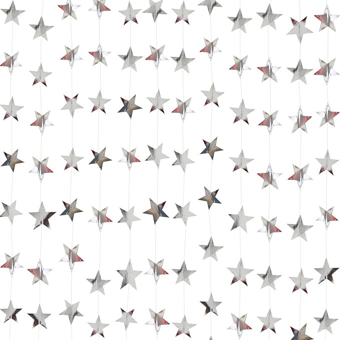 Silver Star Garland Banner Decorations - 156 Feet Bright Silver Paper Garland Hanging Decorations... | Amazon (US)