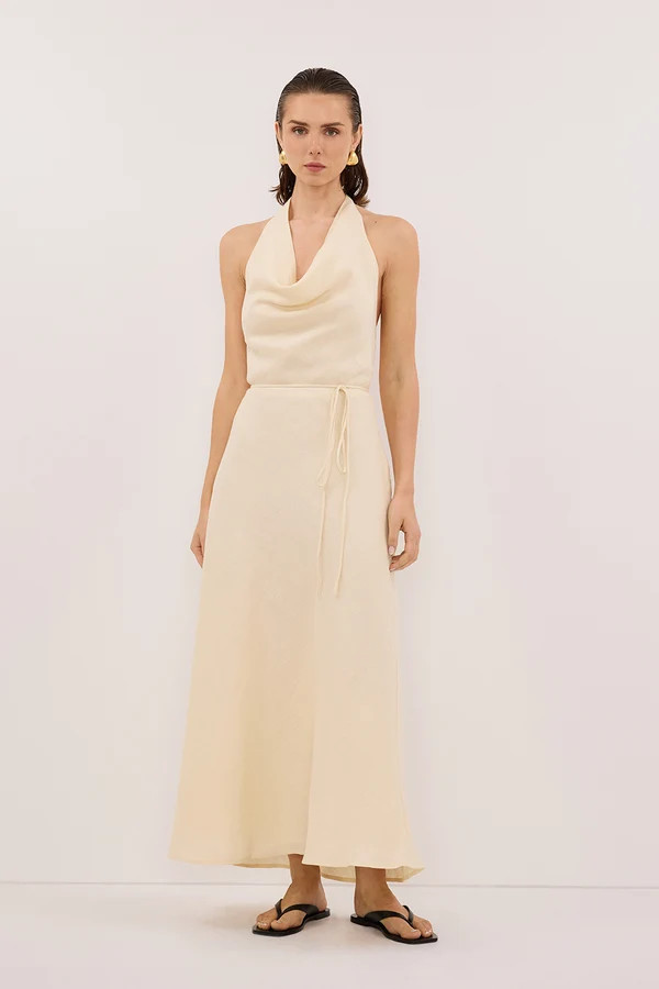 HAYLEE STRAW LINEN COWL DRESS | DISSH