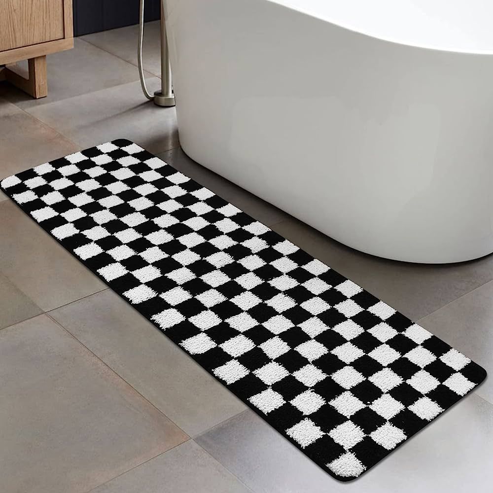 Uphome Bathroom Runner Rug Black and White Checkered Long Bath Mat Non Slip Water Absorbent Bath ... | Amazon (US)