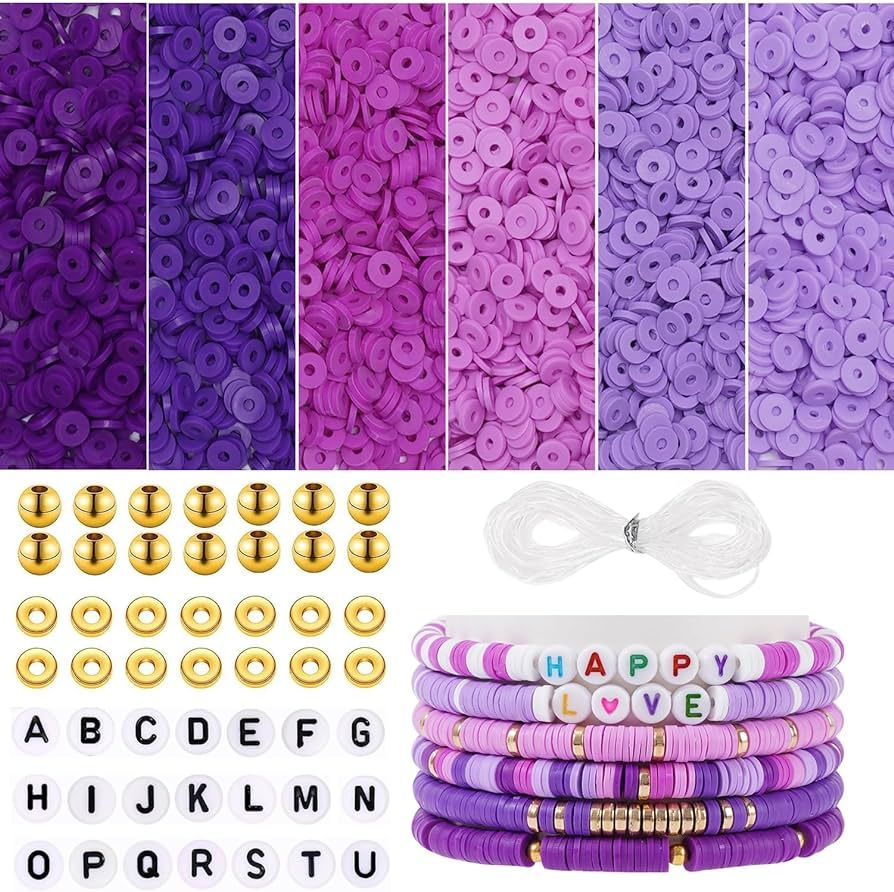 6300PCS Purple Clay Beads for Bracelet Making Polymer Clay Heishi Beads Flat Round Spacer Beads w... | Amazon (US)