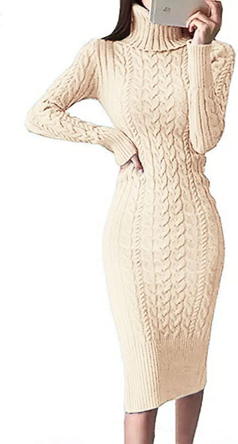 ANDLCUY Women's Turtleneck Bodycon Sweater Dresses Long Sleeve Knitted Midi Sheath Jumper Dresses | Amazon (US)