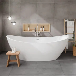 71" x 31.5" Freestanding Double Slipper Soaking Acrylic Bathtub B0017 -BG-Drain &O | Wayfair North America