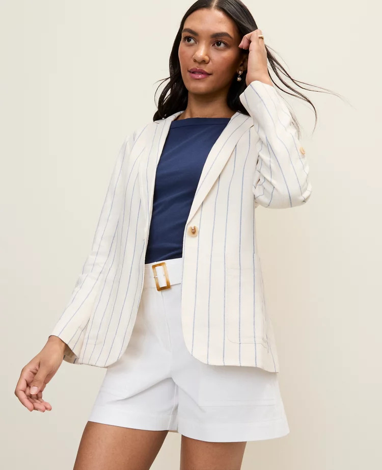 Weekend Striped Blazer in Linen Blend | Ann Taylor