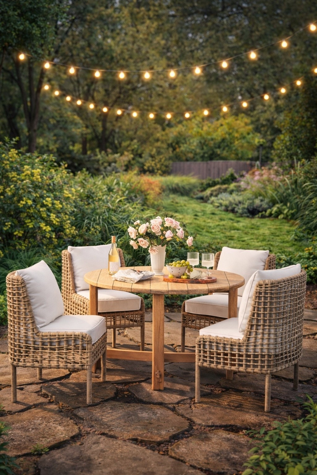 Outdoor McGee & Co. al fresco dining table and woven chairs - garden lights Summer ready ✨ #mcgeeandco #dining #table #chairs 

#LTKSeasonal #LTKHome