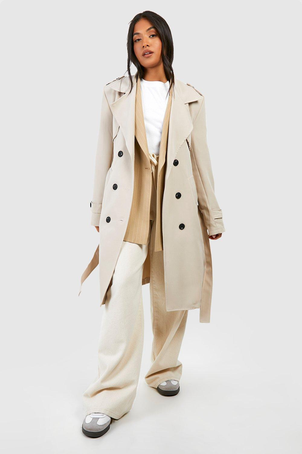 Petite Button Detail Belted Trench Coat | Boohoo.com (UK & IE)