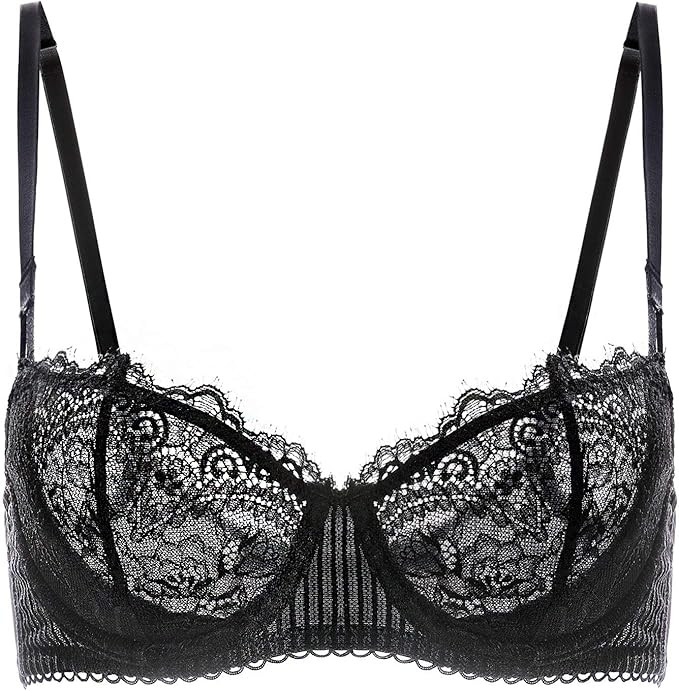 DOBREVA Women's Balconette Push Up Bra Lace Plus Size Bras See Through Underwire | Amazon (US)