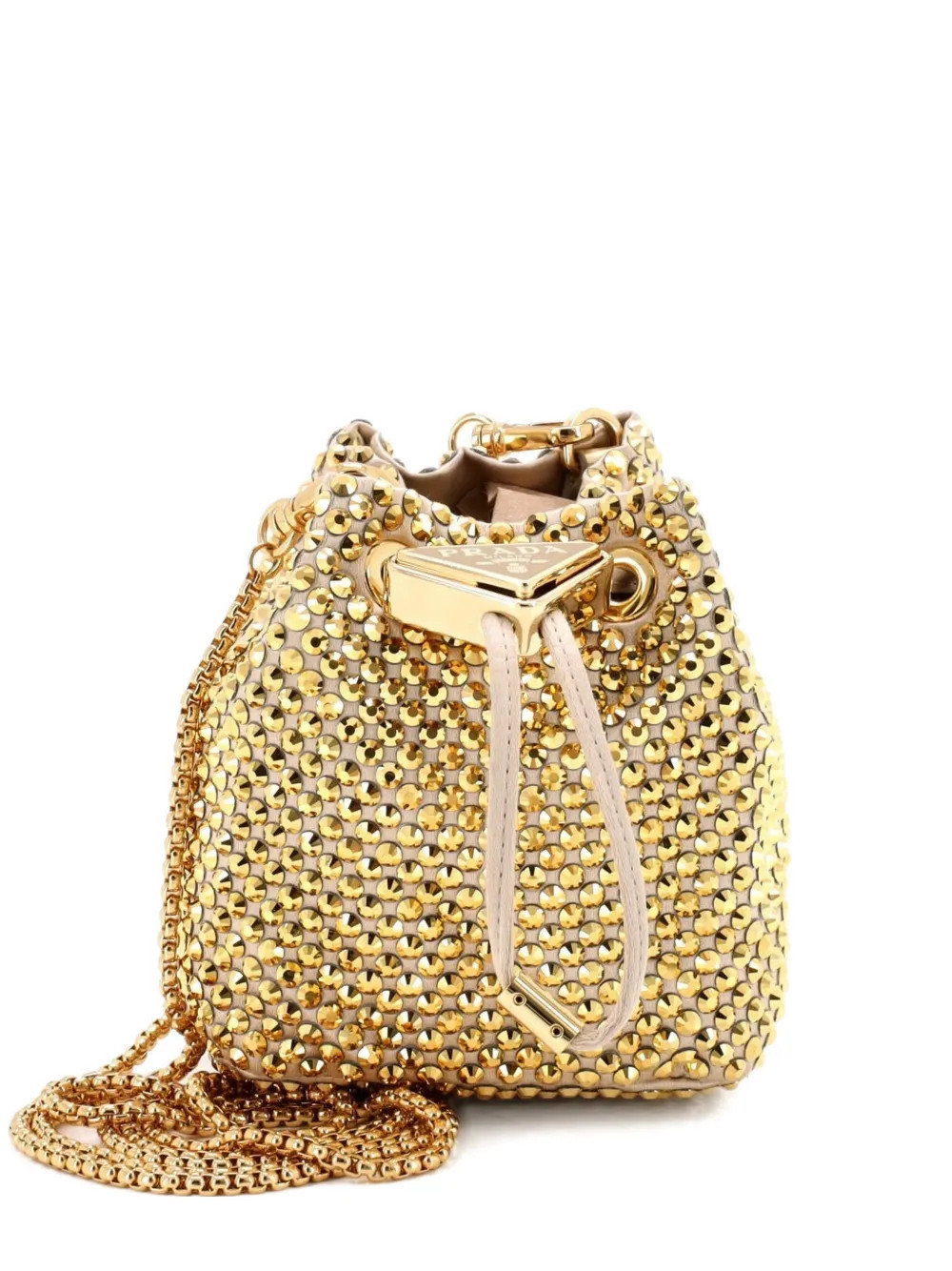 Prada Pre-Owned Drawstring Crystal Embellished Satin Mini bucket bag - Gold | Farfetch Global