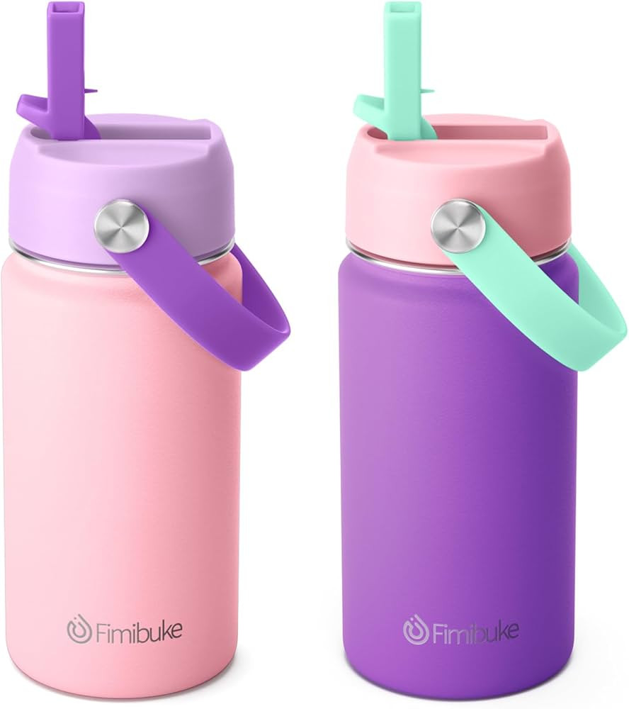Fimibuke Kids Insulated Water Bottle 14oz 18/8 Stainless Steel Macaron 2 Pack | Amazon (US)
