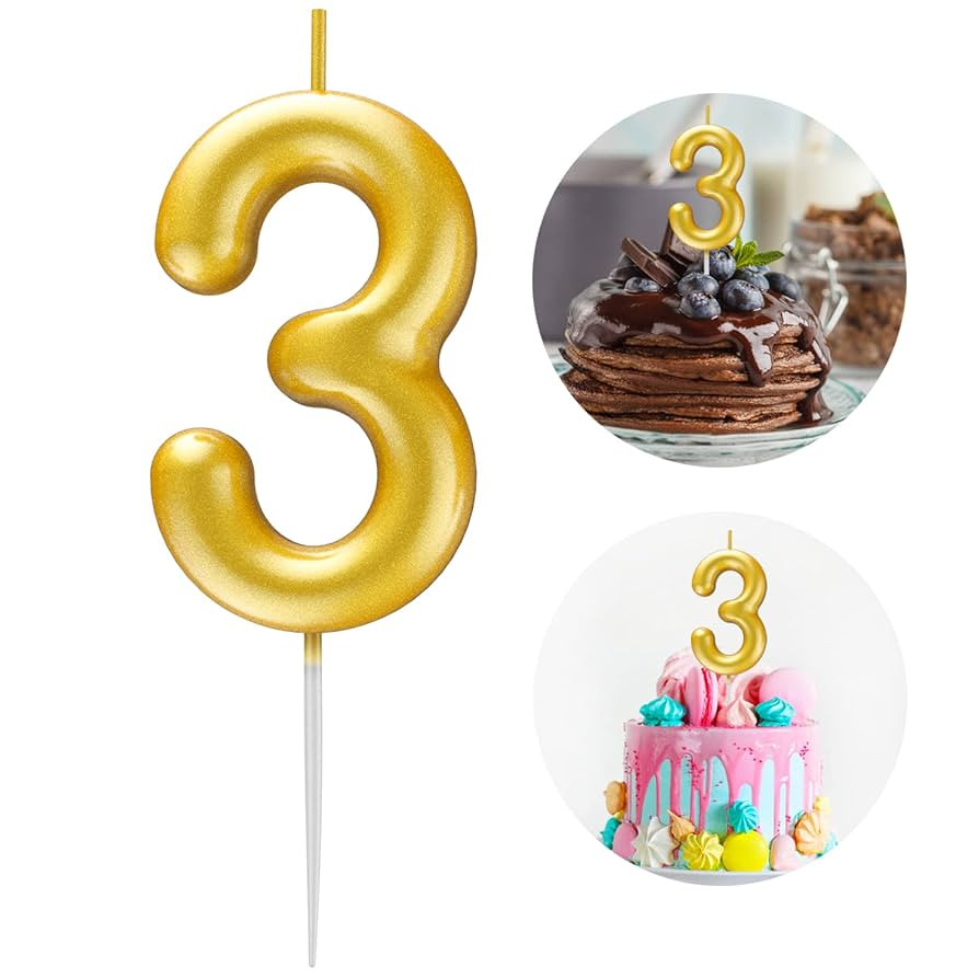 Gold Number 3 Candle Happy Birthday 3D Number Candles for Birthday Cake Party Decoration Wedding ... | Amazon (US)
