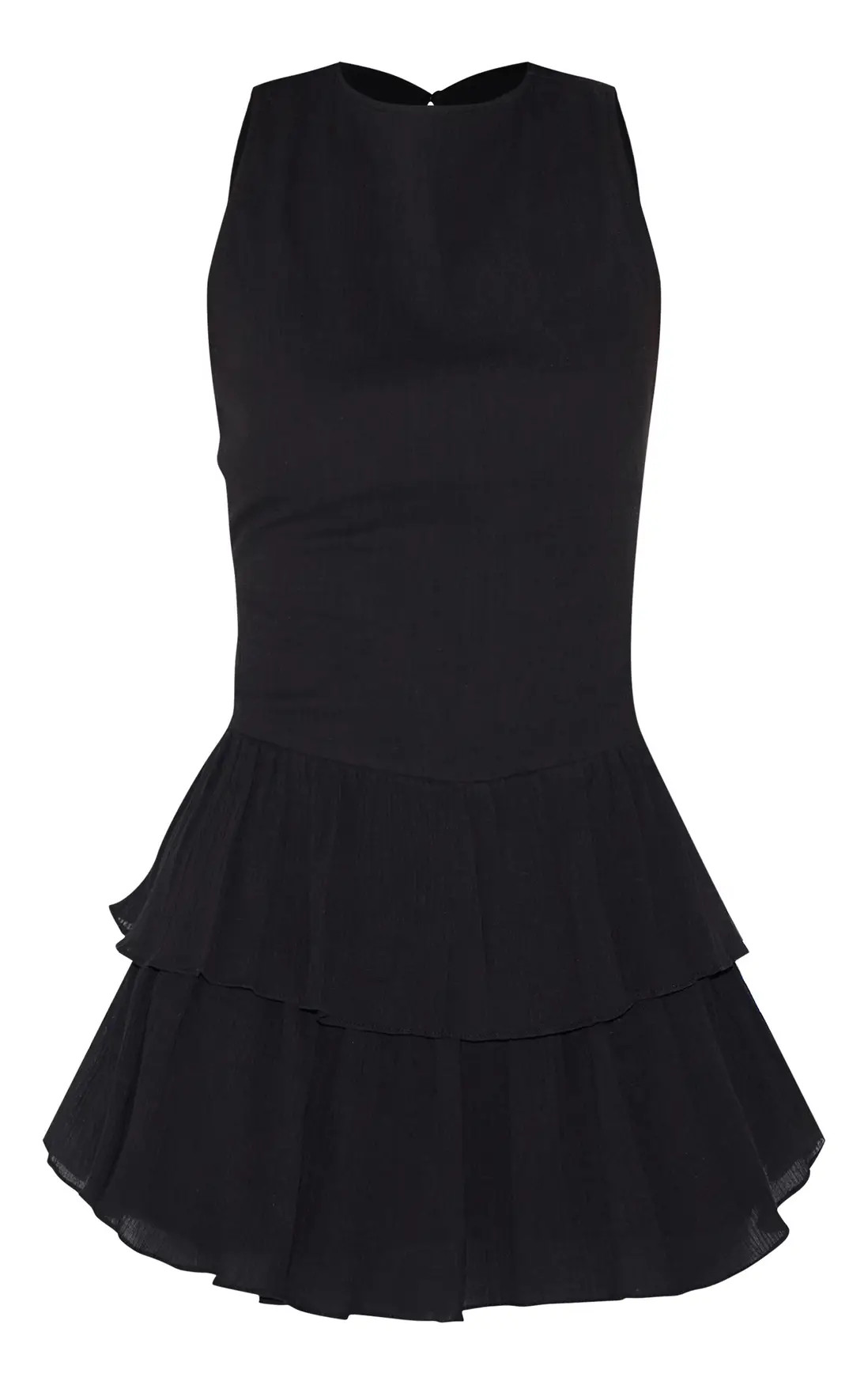 Black Cheesecloth Cotton Tiered Rara Playsuit | PrettyLittleThing UK