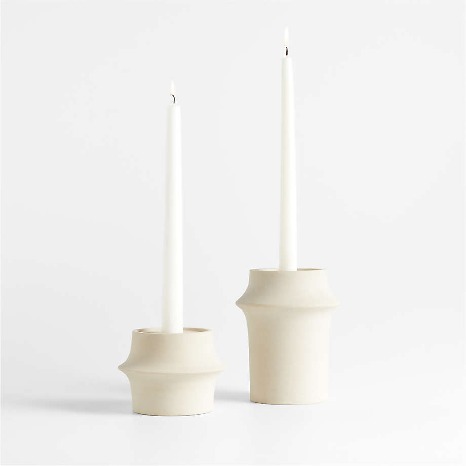 Carter Sandstone Taper/Pillar Candle Holder 3.5" | Crate & Barrel | Crate & Barrel