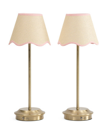 2pk 18in Rechargeable Plated Brass Rattan Table Lamps | TJ Maxx