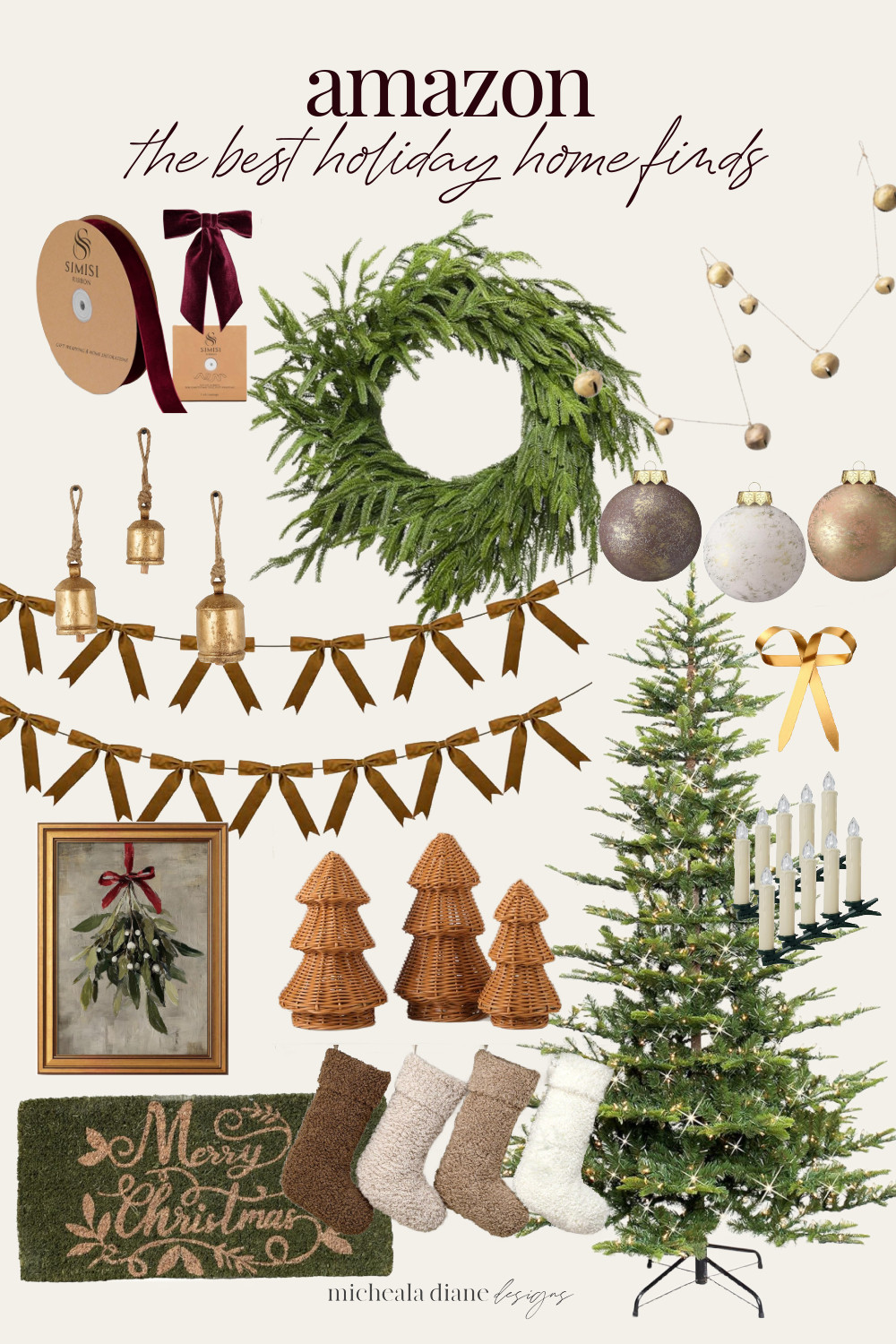 Shop Amazon Christmas decor 2025 for the best holiday home finds that combine timeless charm with modern, neutral style. From velvet ribbon and brass bells to pre-lit Christmas trees, cozy stockings, and wicker holiday accents, these Amazon holiday decorations make it easy to create a warm, designer-inspired Christmas look. 

 #LTKHoliday #LTKSeasonal #LTKHome