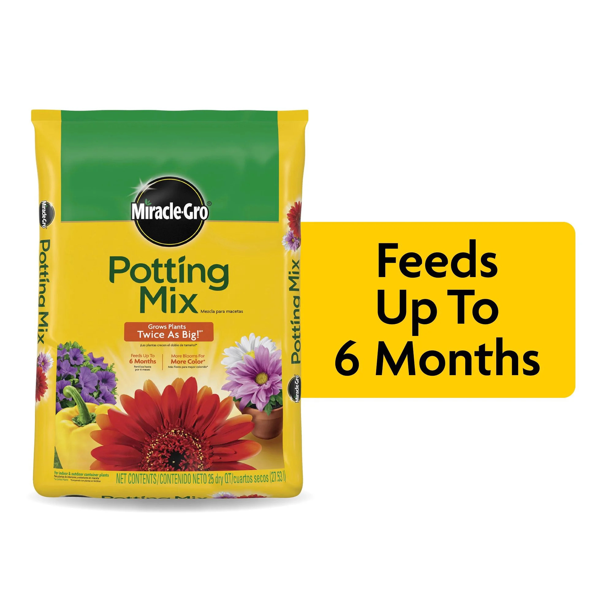 Miracle-Gro Potting Mix, For Indoor or Outdoor Potted Plants, Flowers, Shrubs, 25 qt. | Walmart (US)