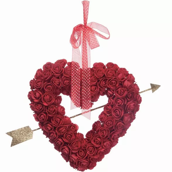 Transpac Foam 19" Red Valentines Day Rose Heart Wreath | Target