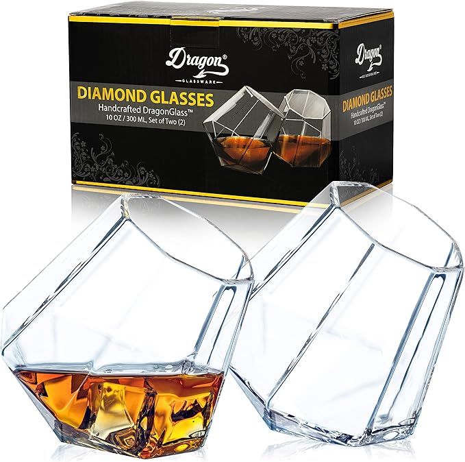 Dragon Glassware Whiskey Glasses, Clear Diamond Shaped Cocktail Barware, Unique Drinkware for Win... | Amazon (US)