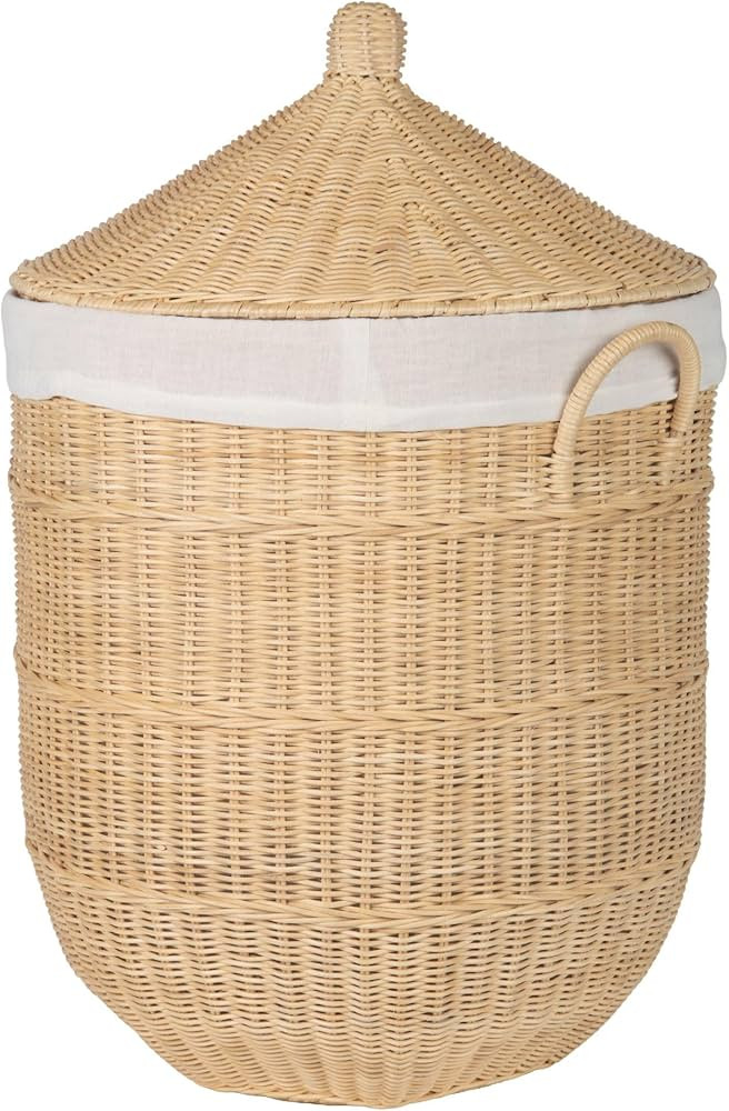 KOUBOO Noor Round Wicker Laundry Hamper Basket, Decorative Storage Basket with Liner | Amazon (US)