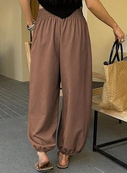 Astylish Womens Elastic High Waisted Baggy Barrel Pants 2026 Casual Lounge Boho Harem Trousers Pa... | Amazon (US)