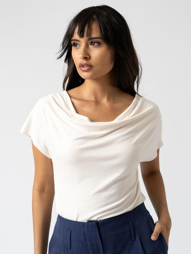 Cowl Neck Tee - Cream | Saint & Sofia UK