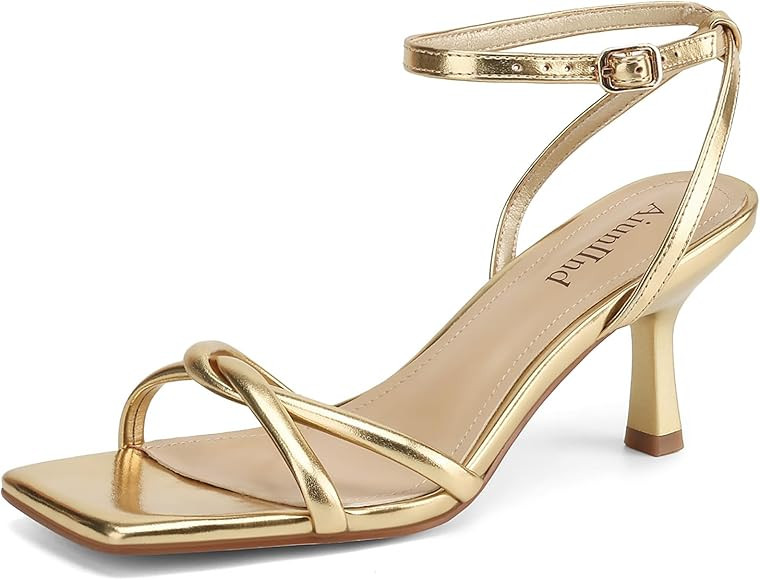 Women's Sandals Square Open Toe Kitten Heels Strappy Ankle Strap Sandals for Women Comfort Dress ... | Amazon (US)