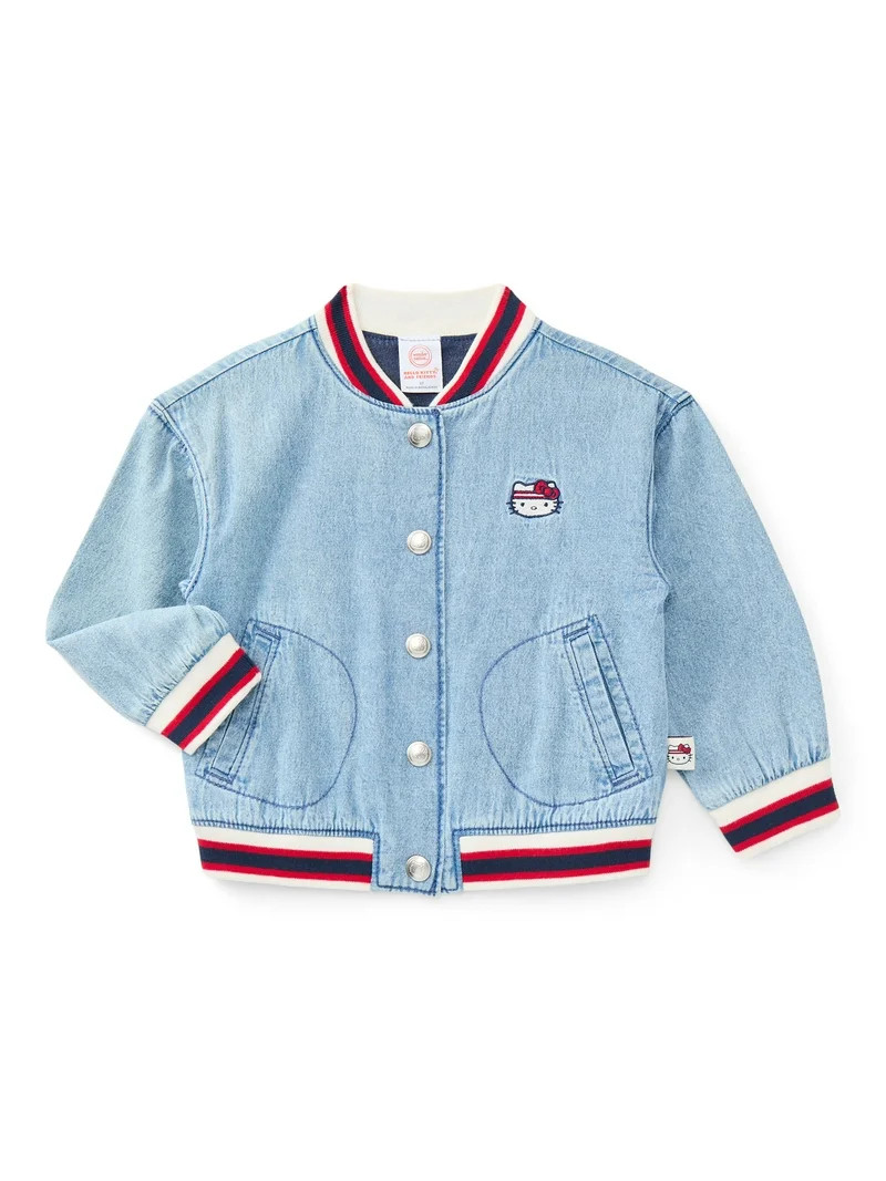 Wonder Nation x Hello Kitty Girls Cotton Denim Bomber Jacket, Midweight, Sizes 4-18 | Walmart (US)