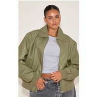 Plus Sage Faux Leather Bomber Jacket | PrettyLittleThing UK