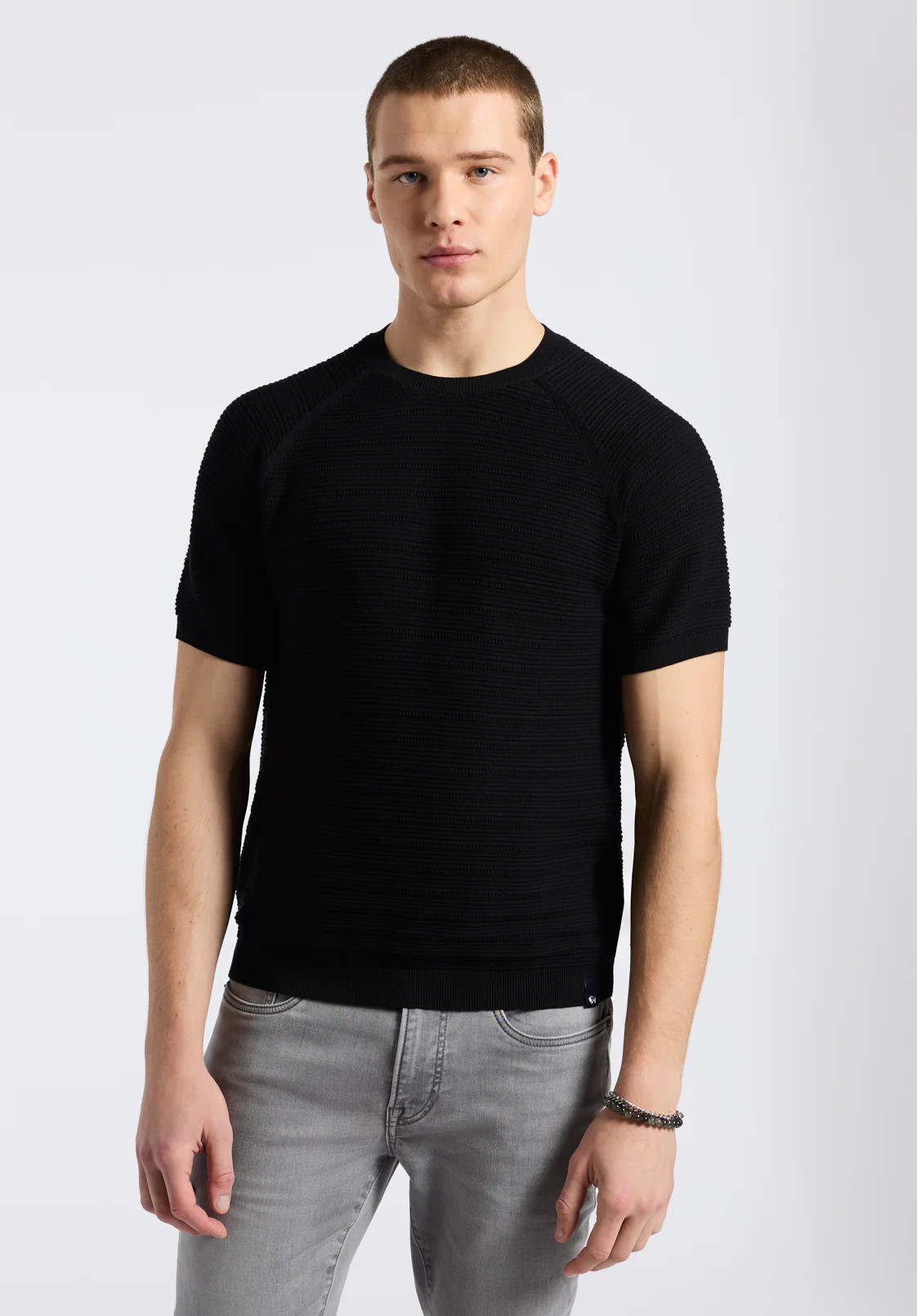 Wipped Men's Textured Knit Short-Sleeve Crewneck Sweater, Charcoal - BM24533 | Buffalo David Bitton
