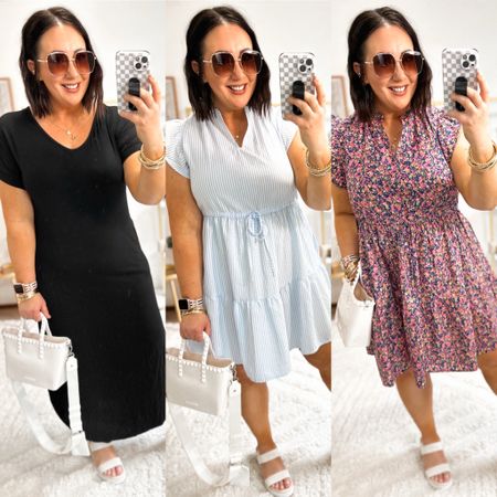 #walmartpartner New dresses by the Time and Tru brand at Walmart!  Wearing a L in the maxi dress. XL in the floral dress. L in the striped dress. Sandals fit tts. 

#walmartfashion
@walmartfashion

#LTKfindsunder50 #LTKmidsize #LTKSeasonal